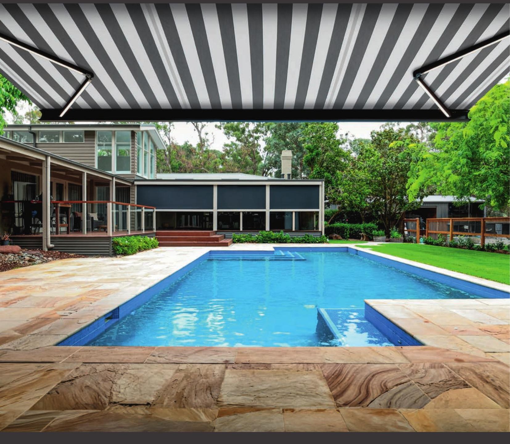 Siena folding arm awning over a Queensland poolside